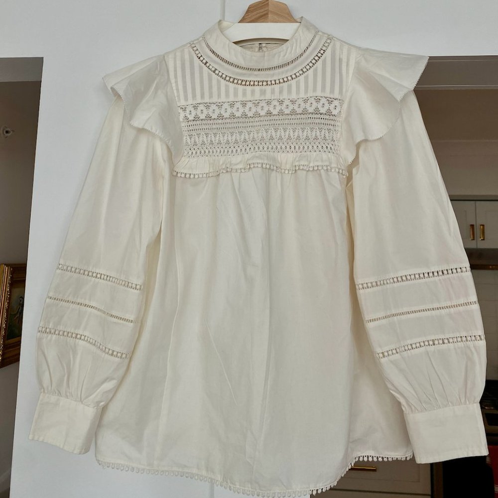 J.Crew Yoke Puff Sleeve White Top